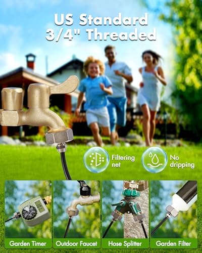 Misters for Outside Patio with Water Filter - 59Ft(18M) Misting system Line 20 Brass Mist Nozzles Brass Adapter(3/4") Patio Misters for Cooling Outdoor Greenhouse Backyard Porch Garden BBQ Party Pool