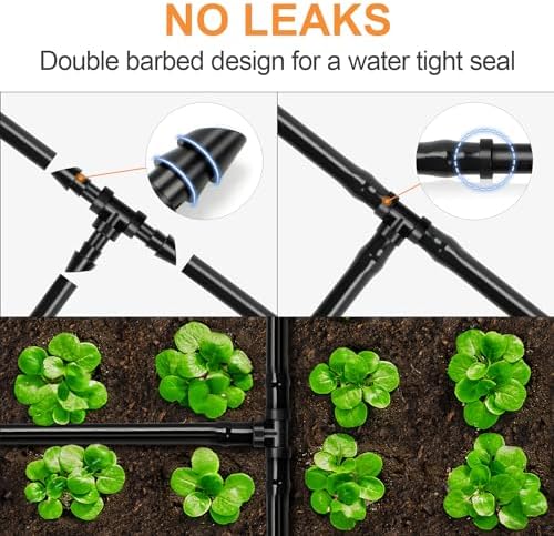 60 Pieces 1/4" Drip Irrigation Tee Fittings：1/4'' Drip Line Double Barbed Tee Connectors for 1/4 Inch Irrigation Tubing Quarter Inch 3-Way T Connector for Irrigation System