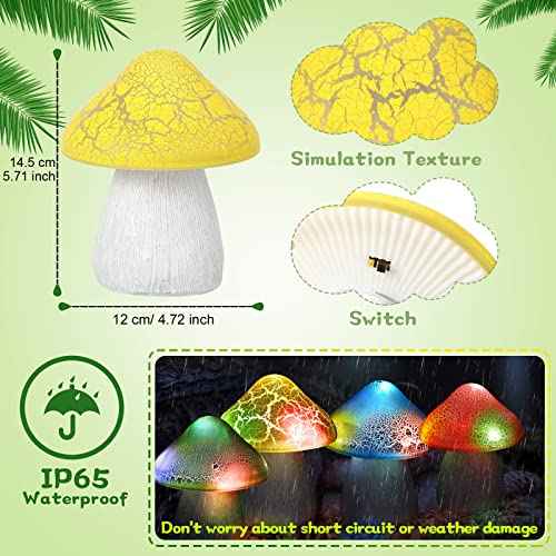4 Pcs Solar Mushroom Light Outdoor Crack Solar Garden Decor Light 4.7x5.7 Inch Summer Stake Lamp Waterproof Mushroom Pathway Landscape Lamp Garden Gnomes Backyard Flower Bed Yard Lawn Pathway