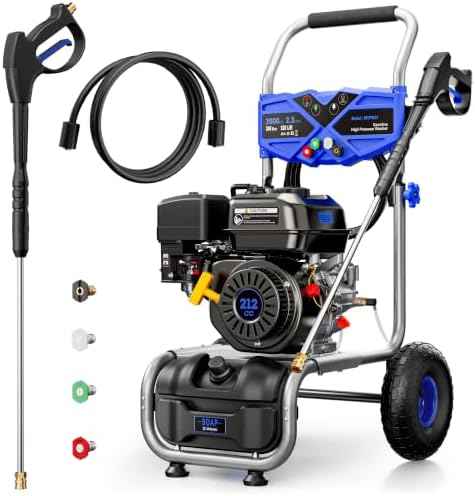 3500 PSI Gas Pressure Washer, 2.3 GPM with 212cc Engine, 4 Nozzles Set & 25 FT Hose for Driveways, House Siding, Patios, Fences, Vehicles & Outdoor Cleaning (Navy Blue)