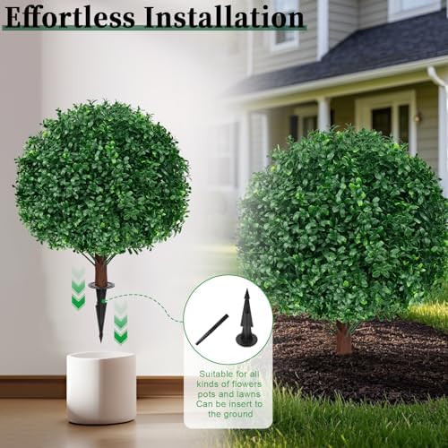 2Pcs Artificial Boxwood Topiary Ball Trees,Faux Boxwood Shrubs