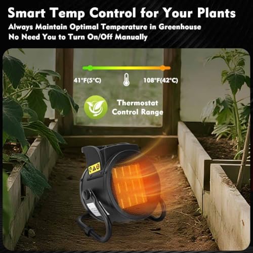 Greenhouse Heater with Thermostat, 1500W Electric Heater Auto Temperature Control Kit Digital Display, Fast Heating, Overheat Protection, for Grow Tent, Greenhouse, Flower Room, Winter Plants, Patio