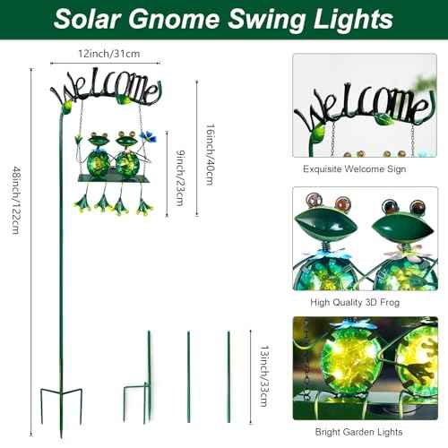 Solar Lights Outdoor Waterproof, Frog Swing Garden Decor, Frog Decorative Stake with Welcome Sign Landscape Patio Yard Gifts for Women Mom (48 inch)