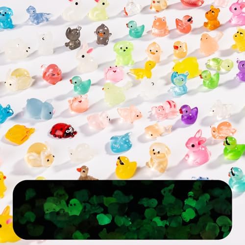 120 pcs Luminous Mini Resin Animals to Hide Glow in The Dark Figures Miniature Little Small Animal Figurines Bulk for Micro Fairy Garden Landscape Accessories Hide Crafts Decor Aquarium