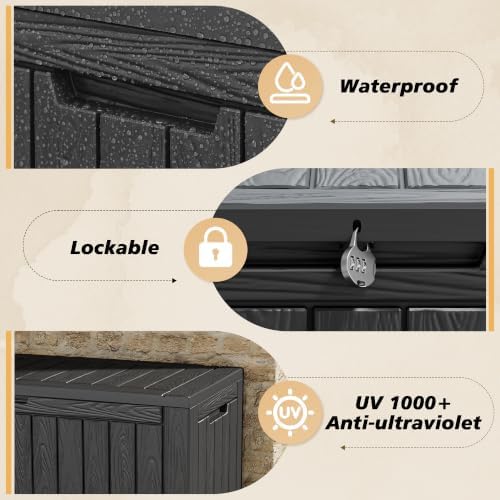 Fancyango 150 Gallon Waterproof Deck Box, Resin Outdoor Storage Box, Black