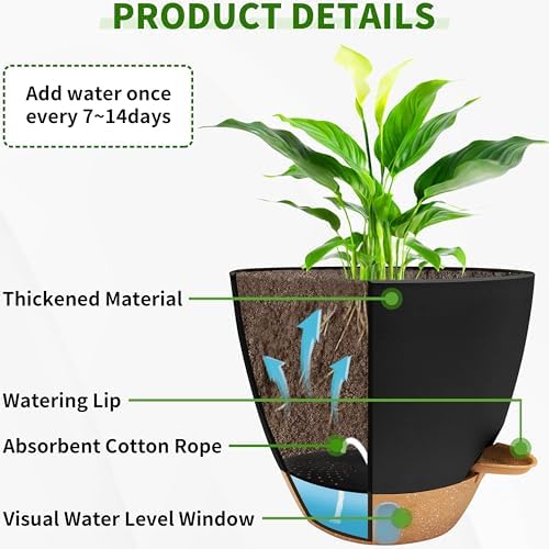 12/10/9/8 inch Self Watering Pots with Visual Water Window, Extra