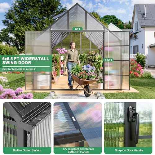 16x10x10 FT Large Greenhouse for Outdoor, Easy Assembly Aluminum Frame Heavy Duty Green House with Transparent Roof Vents Lockable Swing Door Walk in Greenhouses for Garden Plant Flowers