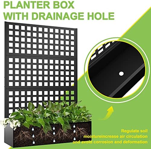 Elevens Metal Planter with Trellis, Trellis with Planter Box & Privacy Screen, Outdoor Raised Garden Bed for Climbing Plants, Trellis Planter Box with Drainage Hole (71"x47"x16")