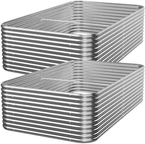 2 PCS Tall 8x4ft Galvanized Raised Garden Bed Outdoor, Metal Garden Bed for Vegetables, Above Ground Garden Box for Flower, Steel Raised Beds for Gardening