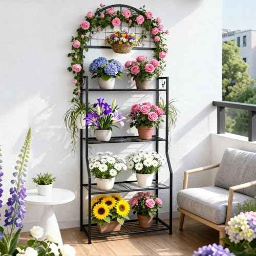 VGMiu 4 Tier Plant Stand Indoor Outdoor, Metal Plant Shelf for Multi Plants