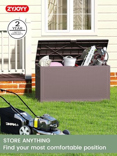ZYJOYY 100 Gallon Waterproof Large Resin Deck Box, Indoor Outdoor