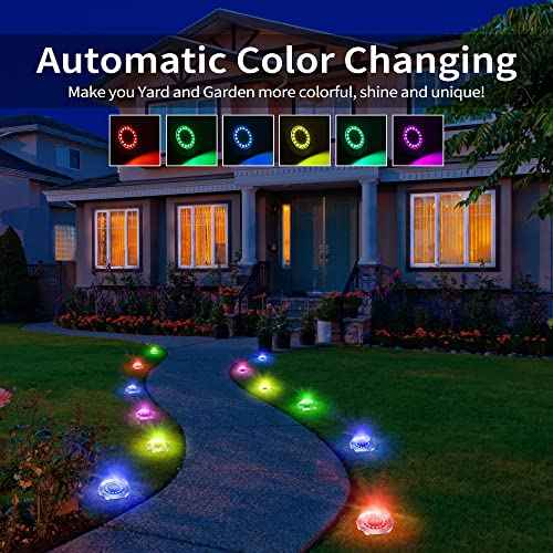 Brizled Solar Ground Lights 12 Pack 16 LED Color Changing Outdoor Lights | Multicolor Landscape Lighting; Inground Disk Light, Waterproof Disc Puck Light for Outside Yard Lawn Garden Pathway Walkway