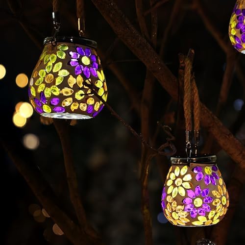 Cooo 2 Pack Mosaic Solar Lantern Outdoor Waterproof IP68 Hanging