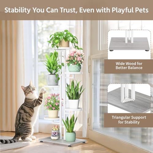 LASZOLA Plant Stand Tall Flower Holder for Indoor Corner, 5 Tier White