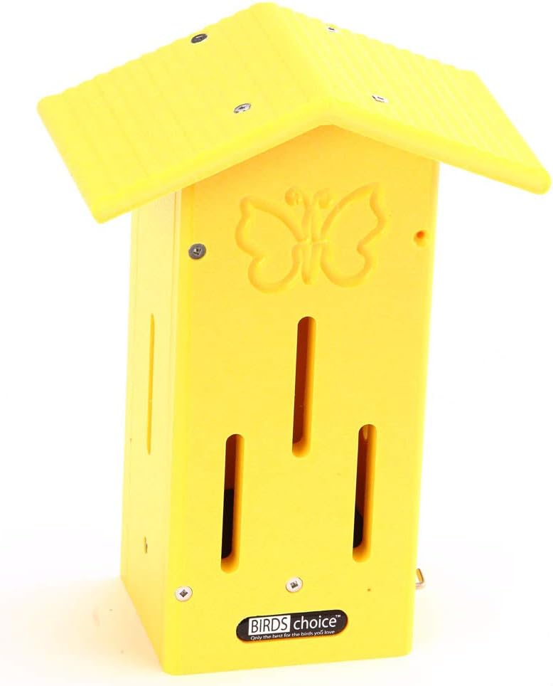 Birds Choice SNPMBFH Recycled Pole Mounted Butterfly House w/ Engraved Butterfly Silhouette, Butterfly House, 12.25", Yellow