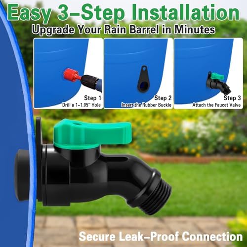Rain Barrel Spigot Kit with High Flow Valve No Inside Access