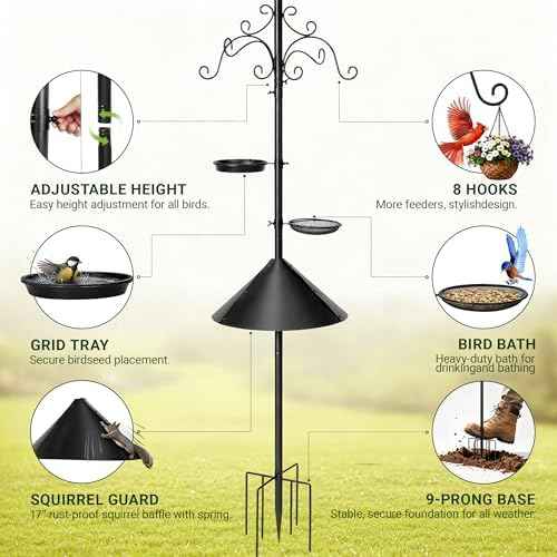 92 Inch Bird Feeder Pole for Outdoors, Heavy Duty Squirrel Proof Baffle