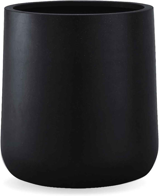 14" H x 13.7" D Conico Fiberstone Round Planter with Drainage Hole, Smooth Finishes, Weather Resistant for Indoor and Outdoor Use, Included 2 Extra Coco Mats (Black, 10.6" Pot Opening)