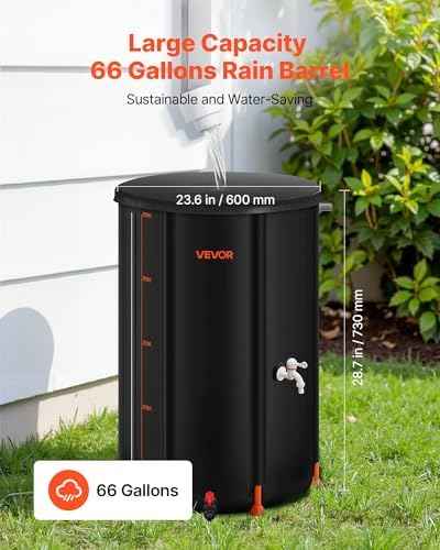 VEVOR Collapsible Rain Barrel, 66 Gallon Portable Rain Water Collection Barrel, 500D PVC Rainwater Collection System, Garden Water Catcher Tank Storage Container with Spigot & Overflow Kit, Black