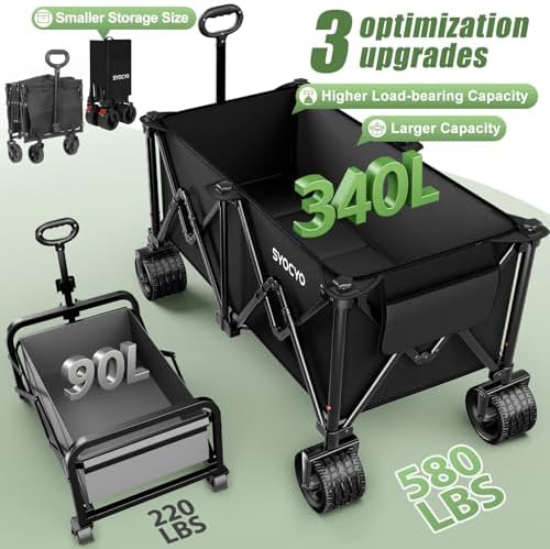 Beach Wagon Carts Foldable 580LBS Collapsible Wagon with Big