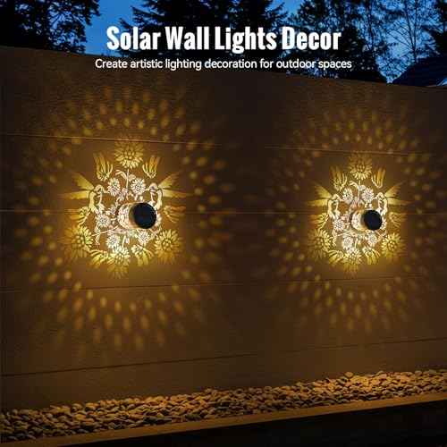 Solar Mandala Fence Lights Outdoor Decoration 4 Pack, Solar Wall Step Deck Lights Outdoor Garden Decor with Hummingbird Sunflower Theme for Yard Art Porch Patio Backyard Garden Decor