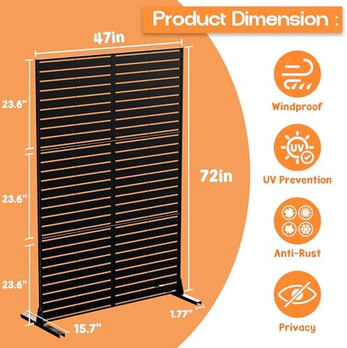 MTART Metal Privacy Screen 72" H x 47.2" Decorative Outdoor Privacy