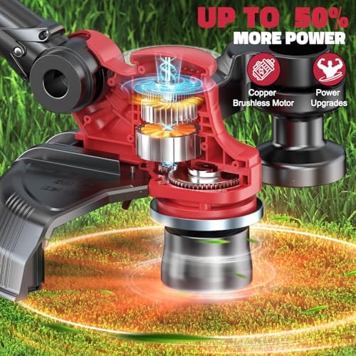 Cordless String Trimmer Compatible with Milwaukee 18V (Tool Only), MtiolHig 3 in 1 Weed Eater with Brushless Motor & Battery Level Display, Electric Weed Wacker/Edger Trimmer, w/ 18 Line, Red