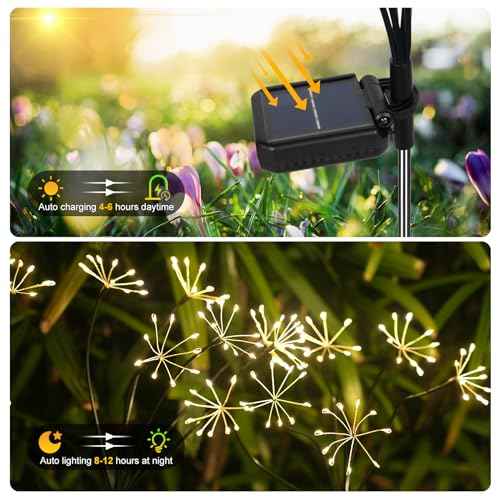 Solar Garden Light 4 Pack Outdoor Waterproof Firework Lights with 240 LEDs Twinkling Fairy Solar Lights Outdoor Garden Yard Pathway Decor, Gardening Gifts for Women Mothers Day (Warm White)