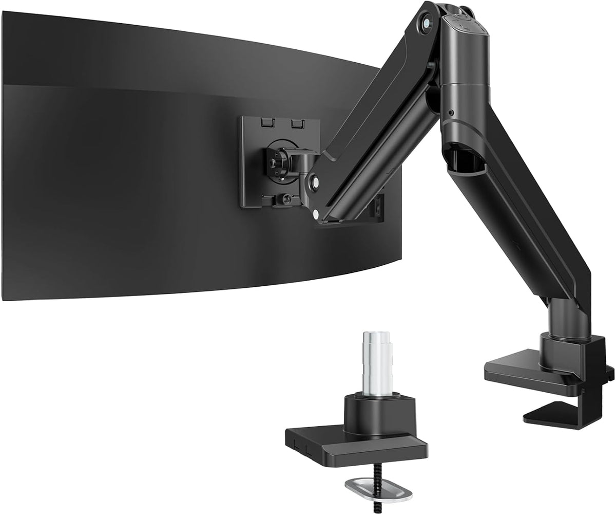 Heavy Duty Monitor Arm for Ultrawide Screens up to 49 inch and 39.6lbs, Premium Aluminum Single Desk Mount Stand with Gas Spring, VESA 75x75/100x100 - Field & Nook