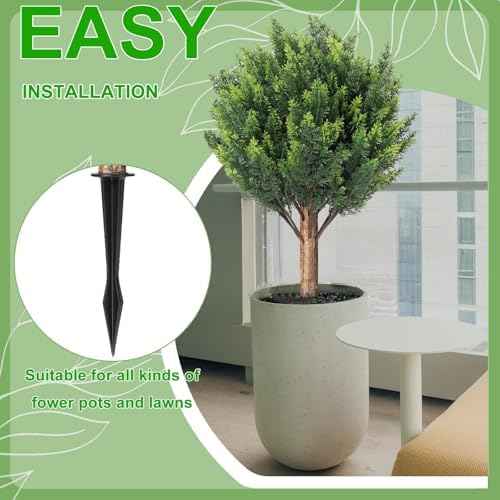 24''Artificial Cedar Topiary Ball Trees for Outdoor,2 Pack Greenery Cypress Tree Plants with Ground Spike,UV Resistant Faux Pine Bushes Shrubs for Garden,Porch,Front,Patio