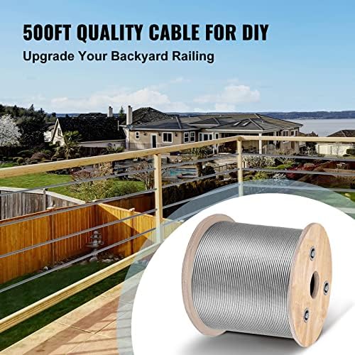 Mophorn Stainless Steel Cable Railing 1/8" x 500ft, Wire Rope 316