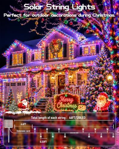OZS 2PK 240LED Multicolor Solar Christmas Lights Outdoor Waterproof,String Lights for Outside, Green Wire Solar Tree Lights with 8 Lighting Modes for Xmas Wedding Party Christmas Decor
