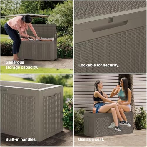 200 Gallon Resin Deck Box, Waterproof Outdoor Storage Bin for Patio