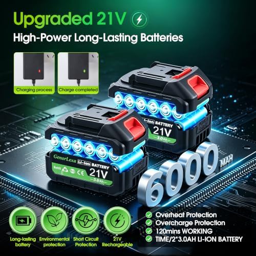 20000RPM Cordless Weed Wacker, 11" Cutting Range 4-in-1 Battery Powered Weed Eater, 21V Lightweight Brush Cutter, 800W String Trimmer Lawn Edger with 2 Batteries & LED Display