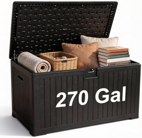270 Gallon Outdoor Storage Box, Waterproof Extra Large Resin Deck Box