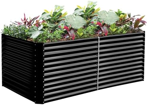 Land Guard 8x4x3ft Rectangular Galvanized Raised Garden Beds, Large-Capacity Metal Planter Box Outdoor, Durable Deep Raised Garden Bed 3ft Tall, Raised Beds for Gardening Vegetables, Dark Grey