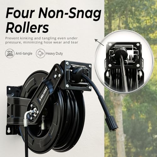 Relhost Pressure Washer Hose Reel, 65 ft x 1/4 inch Retractable Power