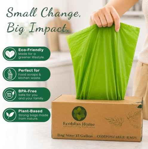 Compostable 13-Gallon Trash Bags with Drawstring – Extra-Strength, TUV-Certified, BPA-Free Trash Liners – 25 Count