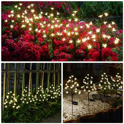 Solar Garden Lights Waterproof, Sola Lights Outdoor Decorative 4Pack,80Led Solar Powered Flowers Garden Decor,Fairy Lights for Yard,Pathway,Outside Decorations,Gardening Gifts for Women Mom