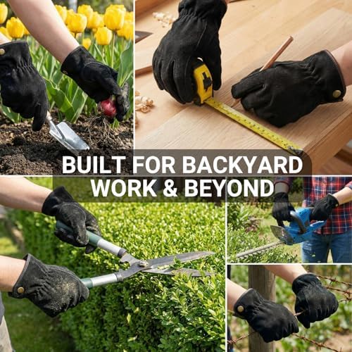 Leather Work Gardening Gloves for Men Women, Thorn-Proof Rose Pruning
