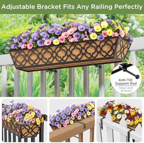 Y&M 4-Pack 30 Inch Railing Planter Boxes 24 Inch 2 Pack, Hanging