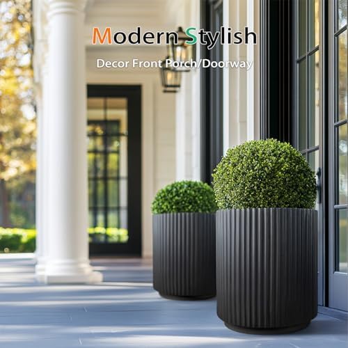 Heyzier Round Concrete Planter Outdoor Indoor, Large Cement Plant Pots