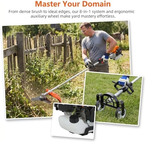 2026 New Gas Weed Wacker,52cc 8-in-1 Gas Weed Eater, String Trimmer, Hedge Trimmer, Pole Chainsaw with Extension Pole,Brush Cutter, Multi Functional Trimming Tools for Home Yard Garden (8)