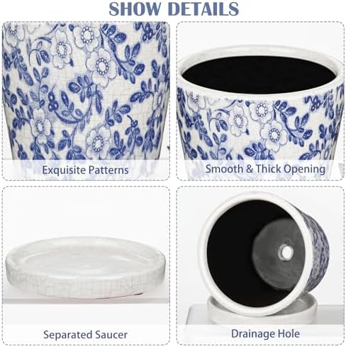 Ceramic Pot for Plants 5.5 inch Blue and White Pot for Plants Small