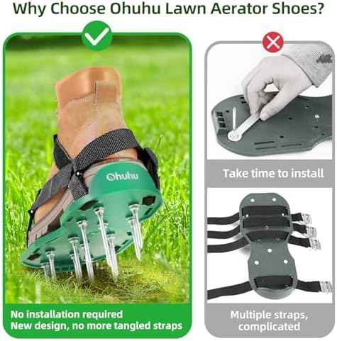Ohuhu Lawn Aerator Shoes with Hook & Loop Straps, All New Unique Design Free-Installation Heavy Duty Spiked Aerating Sandals, One-Size-Fits-All for Yard Patio Lawn Garden