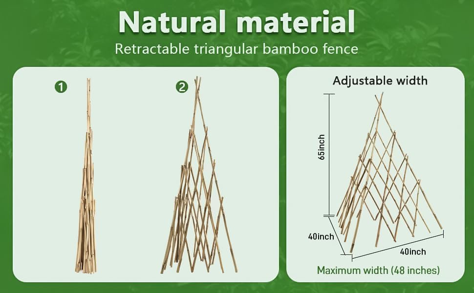 Garden Bamboo Trellis for Climbing Plants Outdoor, Adjustable Height