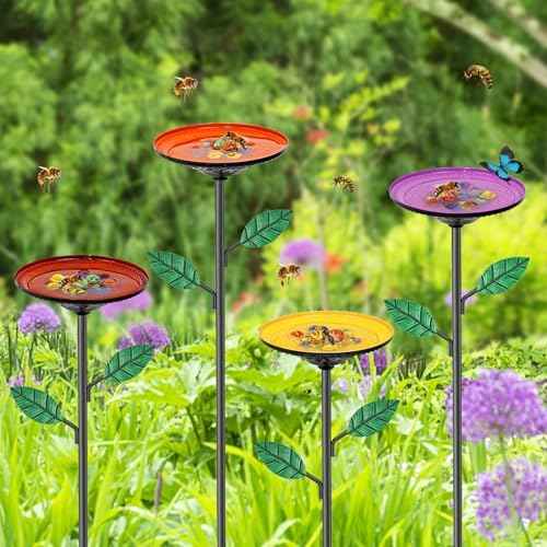 4 Pack Bee Watering Stations Metal Butterfly Bee Feeder for Yard Decor