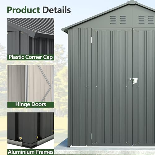 Outdoor Storage Shed, 6 X 6ft Metal Galvanized Steel Garden Shed, Utility Tool Shed Storage House for Backyard, Patio, Lawn