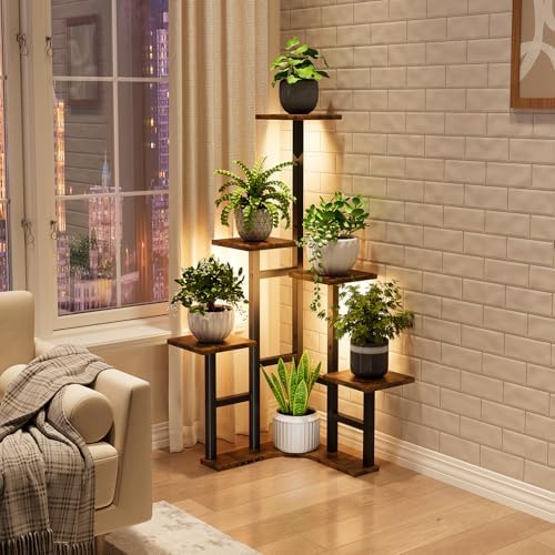 Corner Plant Stand Indoor with Grow Lights 6 Tiered Corner Plant Shelf