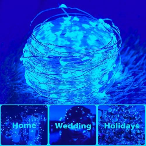 4 Pack Solar Fairy String Lights, 400 LED Blue Christmas Copper Wire